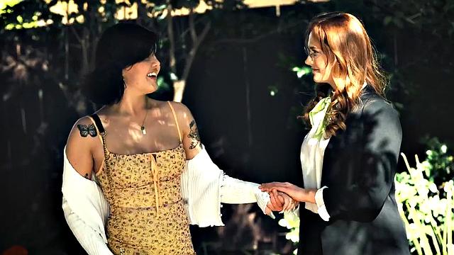 Tattooed trans seduces hairy female before eating her out