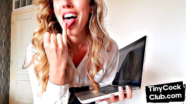 Femdom SPH solo babe shows pics of losers with small penis