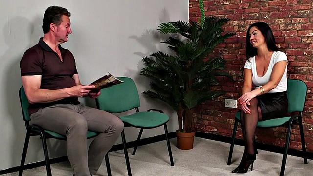 Curvy British voyeur in lingerie watching wanker