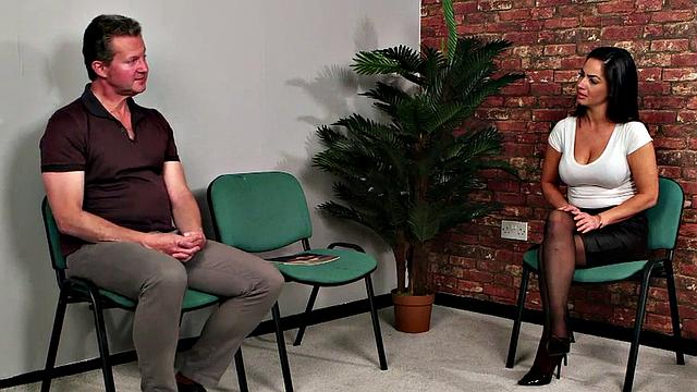 Curvy British voyeur in lingerie watching wanker