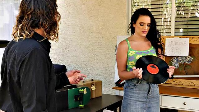 Hot brunette Alice Visby goes to yard sale and ends up getting railed by man