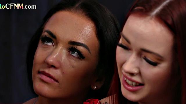 British femdoms suck and wank in group CFNM at home