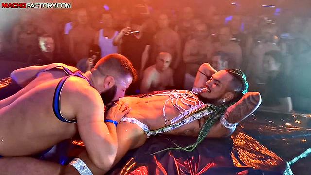Macho Factory hunks put on a live gay sex show-just another night where shirts come off quicker than the audience