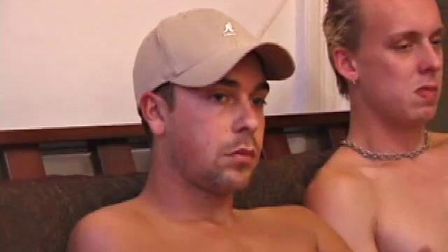 The boys have gathered to give Roar a little surprise. Each boy starts stroking solo to the moans on the porn video. They take their clothes off at different times and, before you know it, there are four naked boys with throbbing cocks.