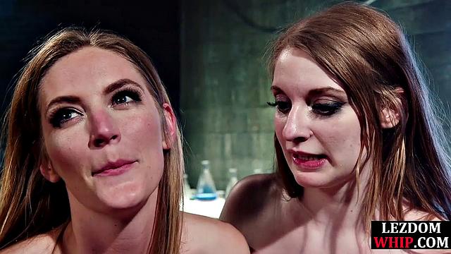 Tied lez sub electrosex session