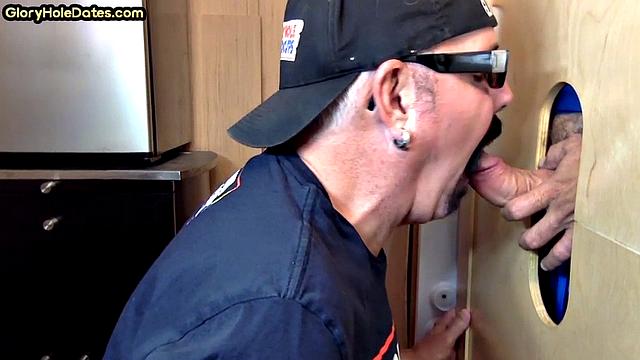 Gloryhole DILF takes cock deep in his greedy mouth