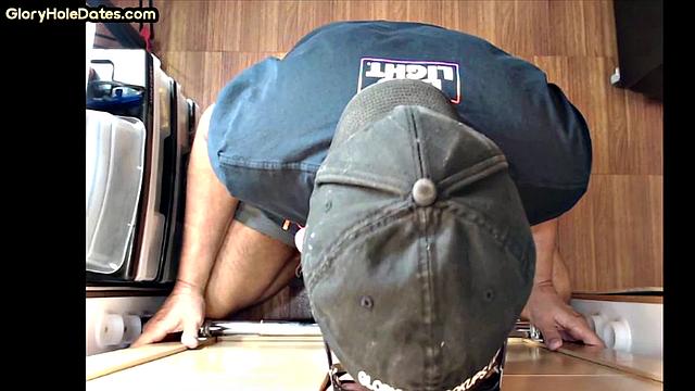 Gloryhole DILF takes cock deep in his greedy mouth