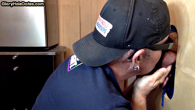 Gloryhole DILF takes cock deep in his greedy mouth