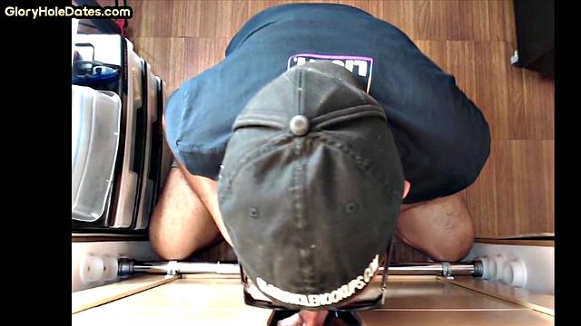 Gloryhole DILF takes cock deep in his greedy mouth