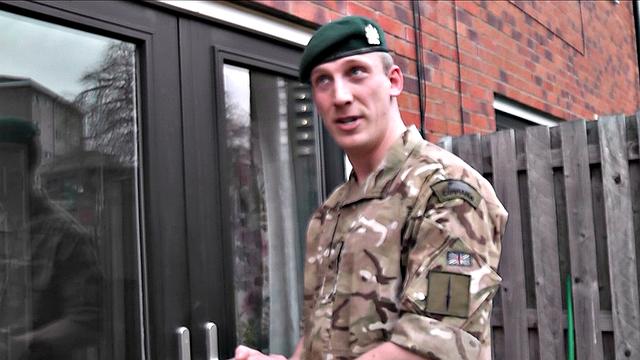 Two horny babes taste soldiers cock