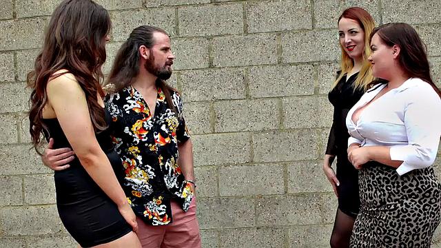 CFNM British babes suck cock in group oral session