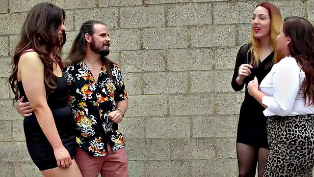 CFNM British babes suck cock in group oral session