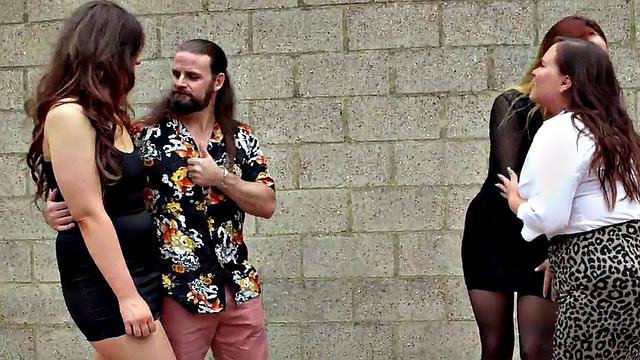 CFNM British babes suck cock in group oral session