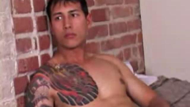 Young Eric Wynn goes into the bedroom to play with himself. Naked and hard, he strokes with determination. After a nice long stroke show, Eric launches a messy cum load onto his chest.