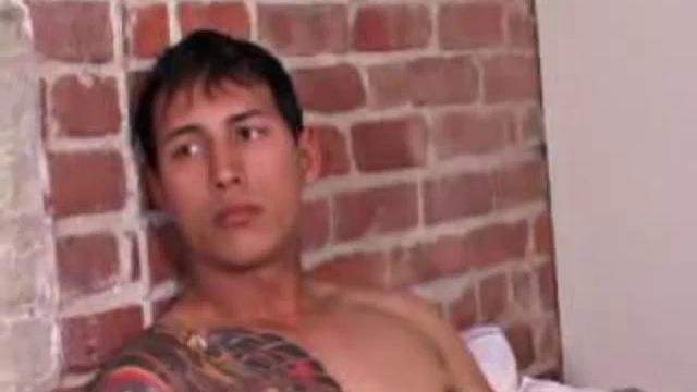 Young Eric Wynn goes into the bedroom to play with himself. Naked and hard, he strokes with determination. After a nice long stroke show, Eric launches a messy cum load onto his chest.