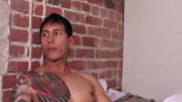 Young Eric Wynn goes into the bedroom to play with himself. Naked and hard, he strokes with determination. After a nice long stroke show, Eric launches a messy cum load onto his chest.