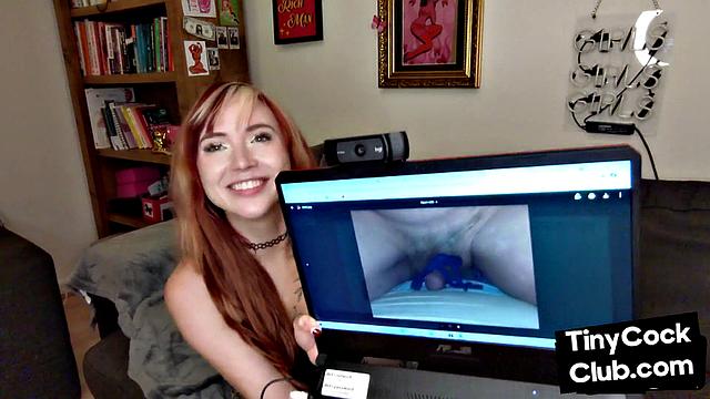 Inked ginger babe mocking small cocks.