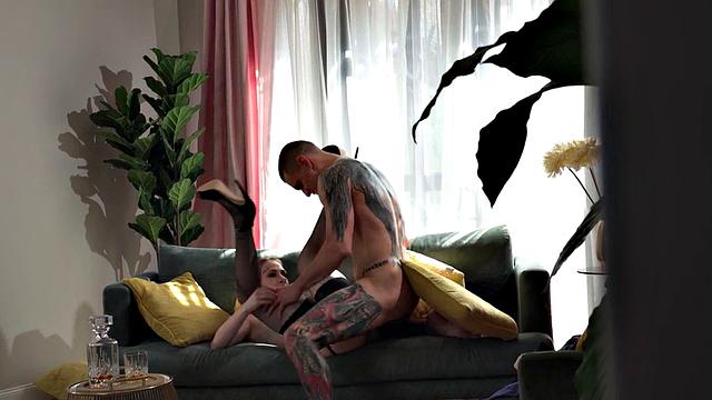 Inked babe in lingerie spanked and banged by BF