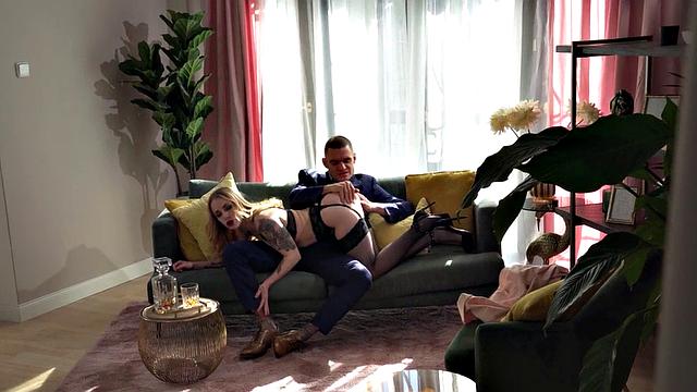 Inked babe in lingerie spanked and banged by BF