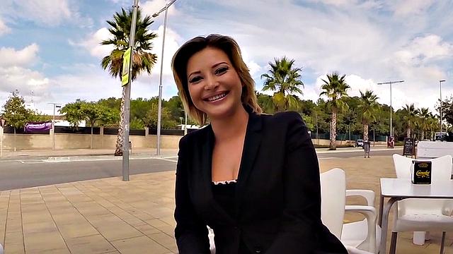 Big-titted teen with a smile gets her ass drilled hard in public after casting