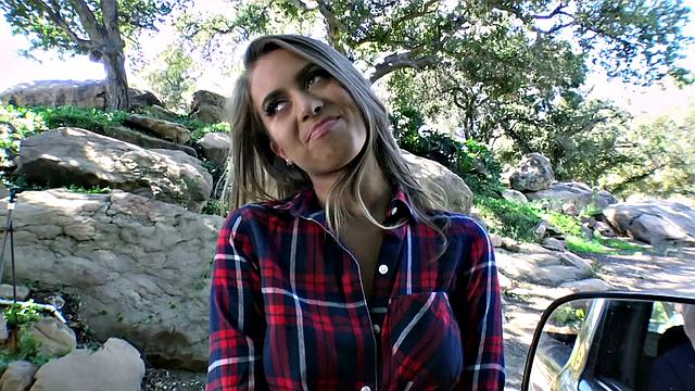 Kinky Texas babe with glasses gets drilled in reverse cowgirl in car