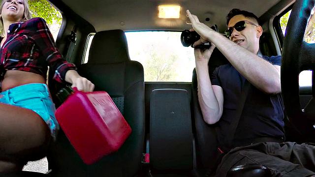 Kinky Texas babe with glasses gets drilled in reverse cowgirl in car