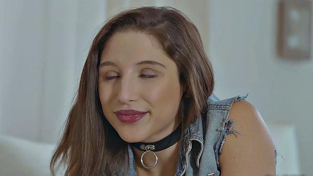 Blonde with brown hair gets kinky with bald pussy and piercing in shorts