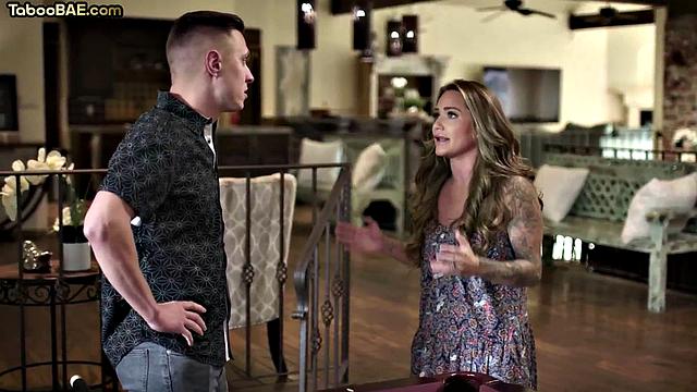 Stunning inked ebony cockriding stepbro