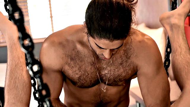 Muscular hairy chest stud cocksucked