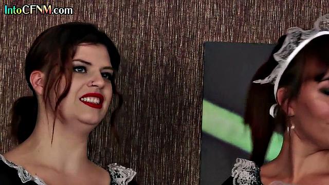 CFNM amateur femdom maids jerk cock in 3some