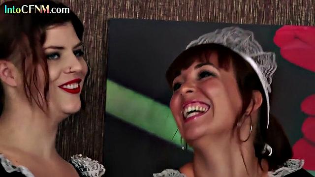 CFNM amateur femdom maids jerk cock in 3some