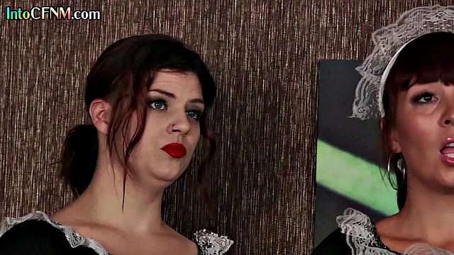 CFNM amateur femdom maids jerk cock in 3some