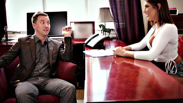 Curvy babe with a tattoo rides on top after bent over desk