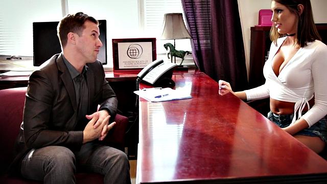 Curvy babe with a tattoo rides on top after bent over desk