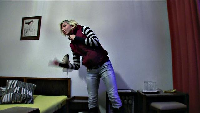 Pixie Haired Blonde Swallows All Of Stranger's Hot Cum