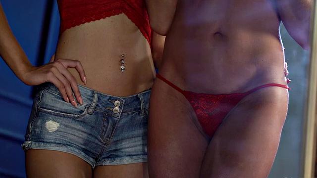 Stepmommy licks wet holes of all her stepdaughters while wearing sexy lingerie and sneakers