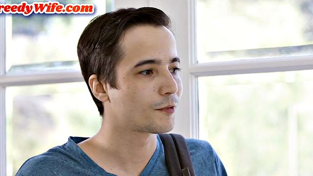 Inked greedy babe gets fucked in front of busty MILF