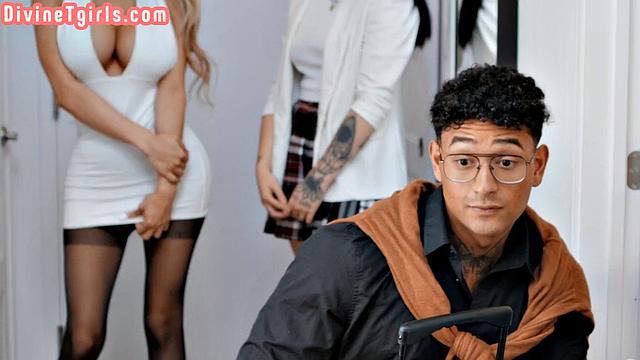 Big-titted gorgeous TS doggystyled by boyfriend