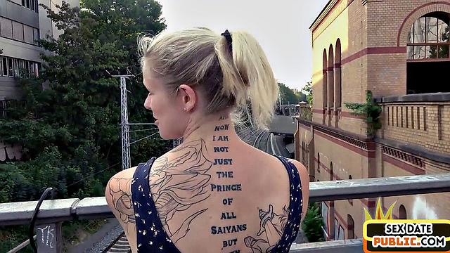 Real inked german fucked outdoors after being pulled