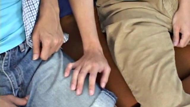 Slim Asian jerking his dong while having amateur sex