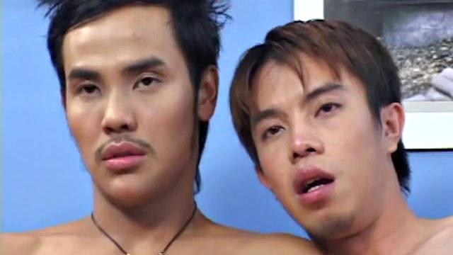 Slim Asian jerking his dong while having amateur sex