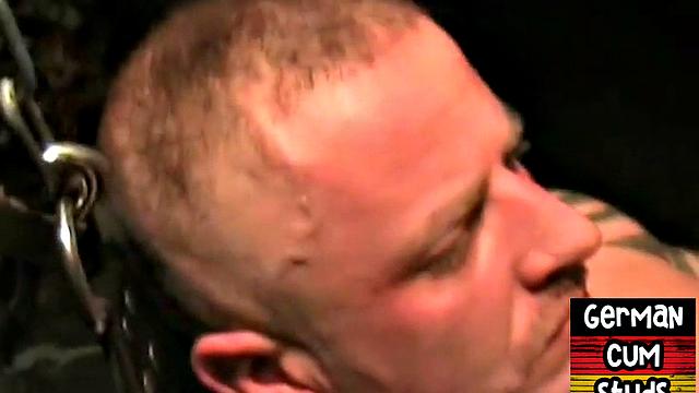 Gangbanged German gay fucked and assfisted in sling