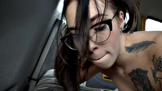 Pierced n inked cab bae in fishnet pantyhose smashed outdoors