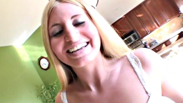 Cute blonde teen gives head