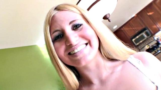 Cute blonde teen gives head