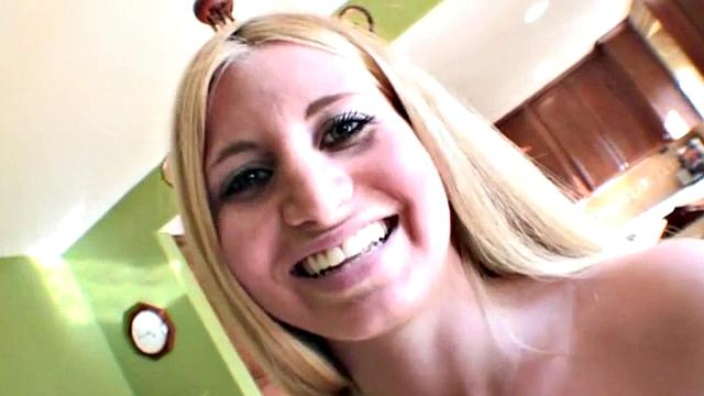Cute blonde teen gives head