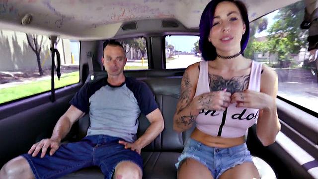 Straight amateur fucks cum-loving guy in public van outdoor