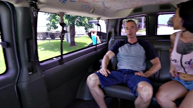 Straight amateur fucks cum-loving guy in public van outdoor