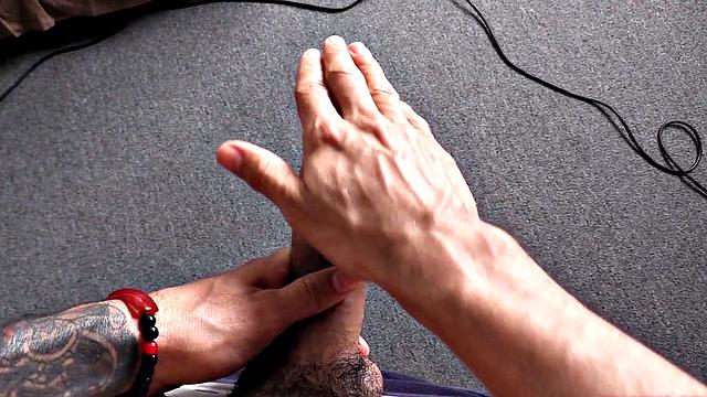 We find Dante stripped to his underwear and already sporting a big boner. He pulls that big cock out and plays, before getting totally naked. A long stroke follows, as this slim and smooth young man jerks off all over the room.