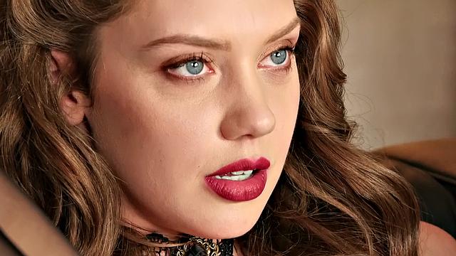 Elena strips down and teases with her bra and high heels in the living room